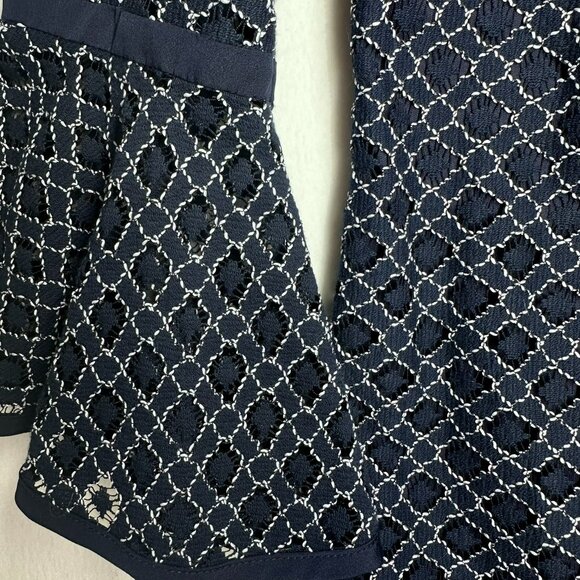 Eliza J Lace Dress with White Embroidered Overlay Bell Sleeves Midi Navy Size 6 - Picture 6 of 7